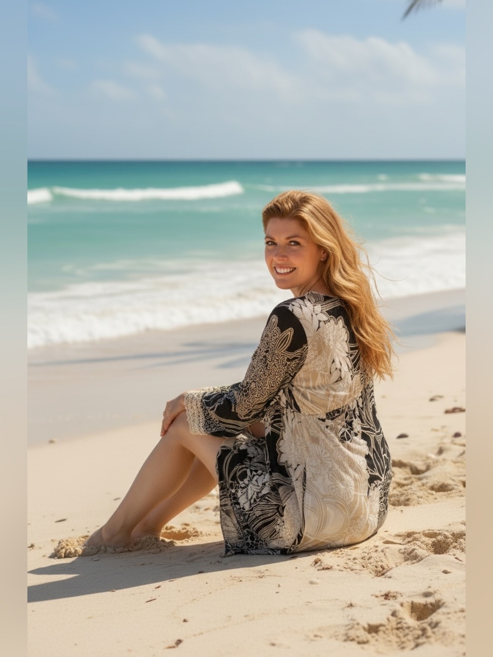 Soma Black and Cream Floral Swim Coverup